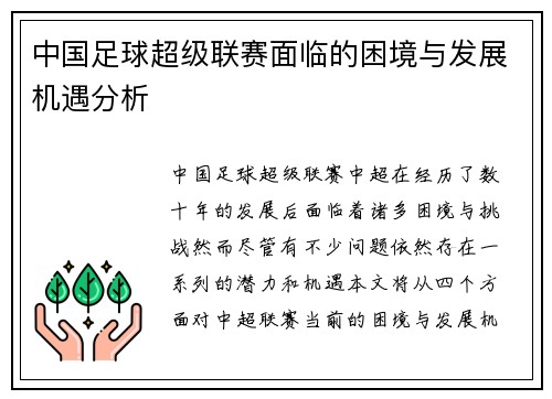 中国足球超级联赛面临的困境与发展机遇分析